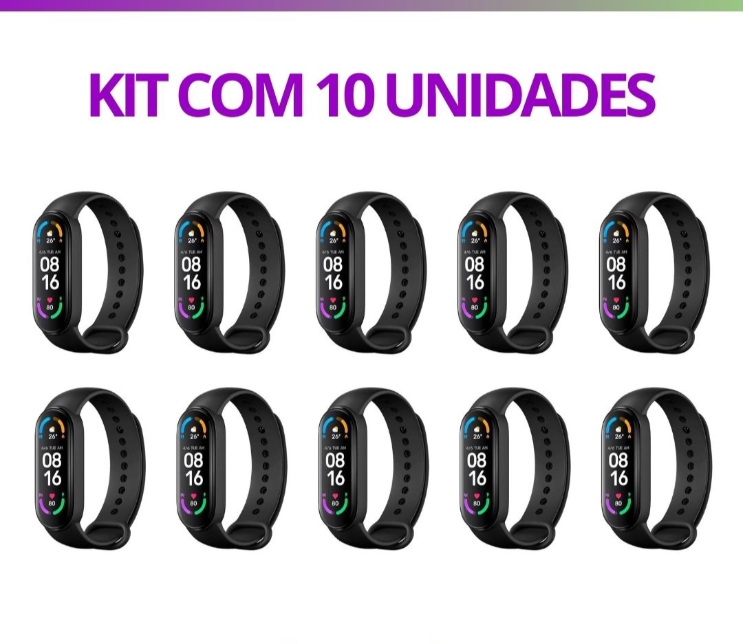 Kit 10 Unidades - Pulseira Inteligente XIAOMI Mi Band 7 - Tela AMOLED