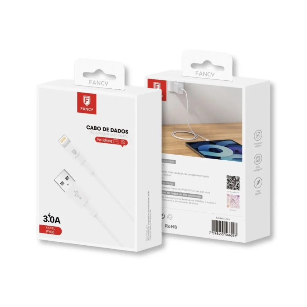 CABO DE DADOS TURBO 3.0A LIGHTNING PARA USB - 1 METRO - FANCY - FY06