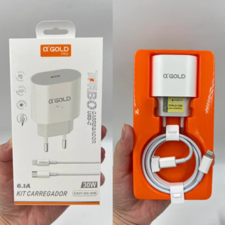 🔌 KIT 24 CARREGADORES COMPLETOS 30W TURBO ANATEL A’GOLD CA31 — DISPONÍVEL PARA USB-C E IPHONE!