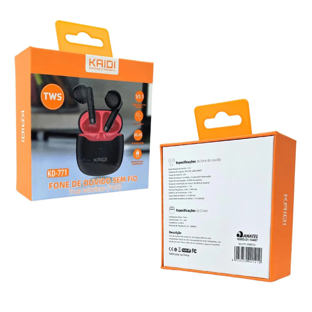 FONE DE OUVIDO BLUETOOTH 5.1 TWS - KAIDI - KD-771