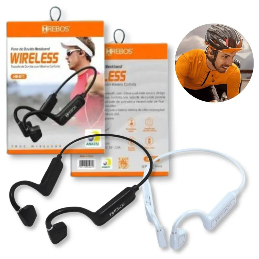 Fone de Ouvido Neckband Sport Bluetooth Condução Óssea - Hrebos - HS-611