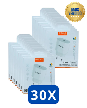 🔌 KIT 30 CARREGADORES USB-C TURBO 6.1A 30W PD AGOLD CA31-4 — SUPER VELOCIDADE E MÁXIMO DESEMPENHO!