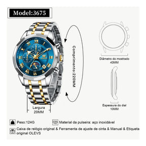 Olevs Relógio Masculino Original Luxo Aço Quartzo 3675