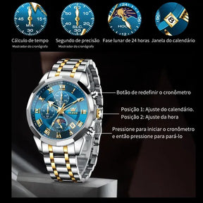 Olevs Relógio Masculino Original Luxo Aço Quartzo 3675