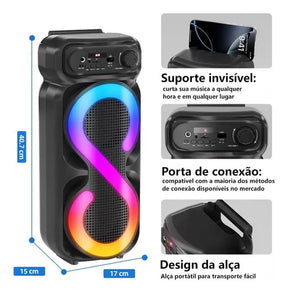 Caixinha De Som Bluetooth Portátil Fm Com Microfones Rgb
