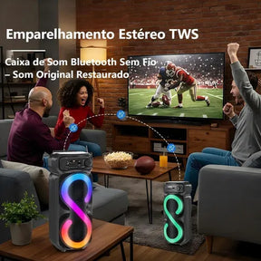 Caixinha De Som Bluetooth Portátil Fm Com Microfones Rgb