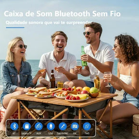 Caixinha De Som Bluetooth Portátil Fm Com Microfones Rgb