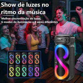 Caixinha De Som Bluetooth Portátil Fm Com Microfones Rgb