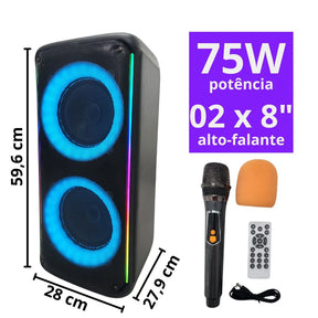 CAIXA DE SOM BLUETOOTH 75W C/ MICROFONE LED RGB - KTS-1909 - KTS