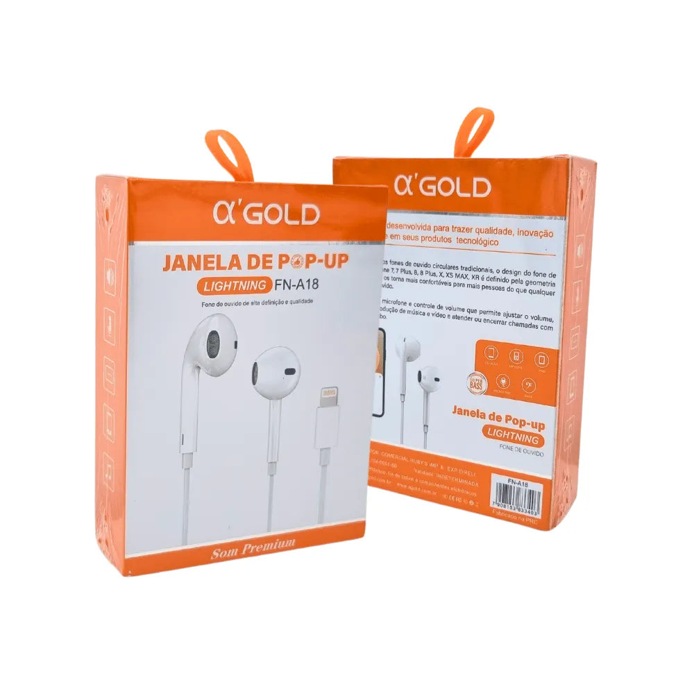 FONE DE OUVIDO LIGHTNING C/ MICROFONE - AGOLD - FN-A18