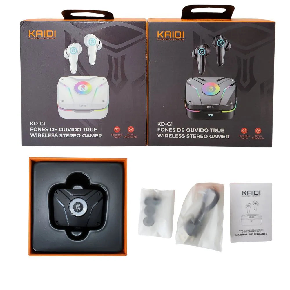 FONE DE OUVIDO TWS GAMER COM LED RGB - KAIDI - KD-G1