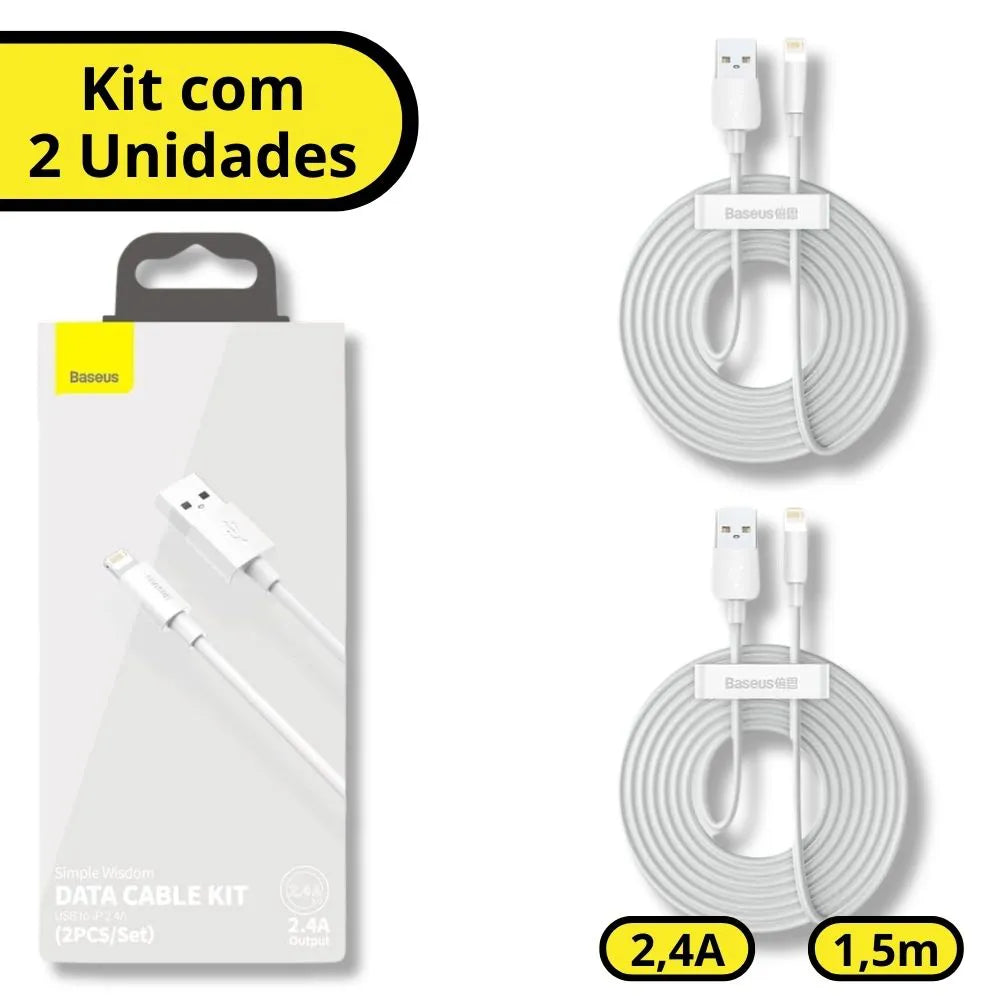 KIT C/ 2 CABOS DE DADOS 2.4A SIMPLE WISDOM USB PARA LIGHTNING 1,5M - BASEUS