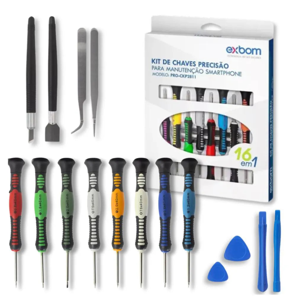 Kit Chaves de Precisão p/ Manutenção de Celular 16Pçs - Exbom - PRO-CKP2811