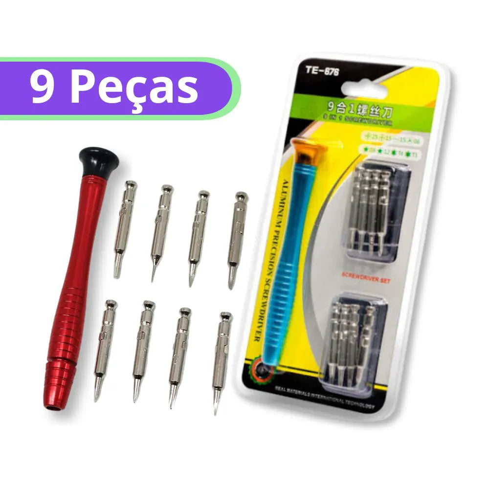 Kit de Chaves p/ Manutenção de Celular e Eletrônicos - 9Pçs - Exbom - 2673