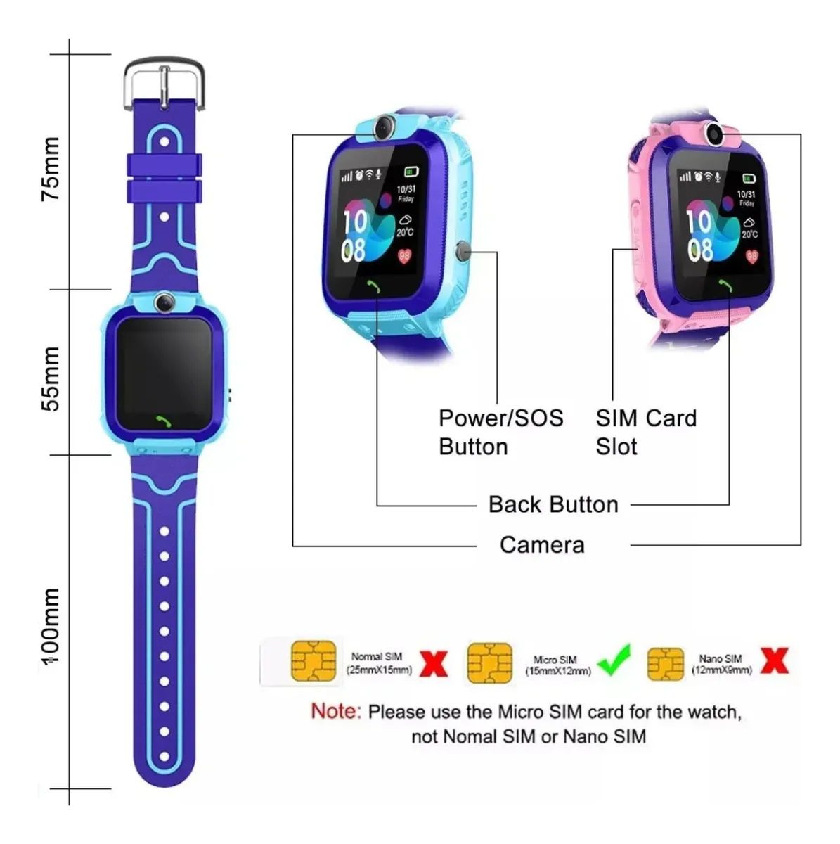 Relógio SmartWatch Infantil Com Rastreador GPS Chip e Câmera